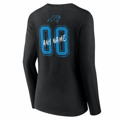 Carolina Panthers Women's Hustle Personalized Name & Number Long Sleeve V-Neck T-Shirt Black