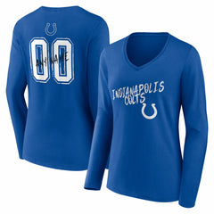 Indianapolis Colts Women's Hustle Personalized Name & Number Long Sleeve V-Neck T-Shirt Royal