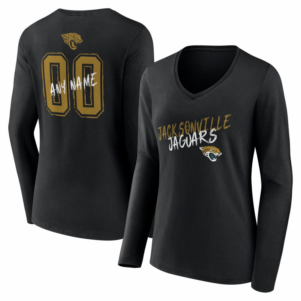 Jacksonville Jaguars Women's Hustle Personalized Name & Number Long Sleeve V-Neck T-Shirt Black