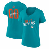 Miami Dolphins Women's Hustle Personalized Name & Number V-Neck T-Shirt Aqua