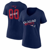 New England Patriots Women's Hustle Personalized Name & Number V-Neck T-Shirt Navy