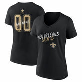 New Orleans Saints Women's Hustle Personalized Name & Number V-Neck T-Shirt Black
