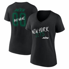 New York Jets Women's Hustle Personalized Name & Number V-Neck T-Shirt Black