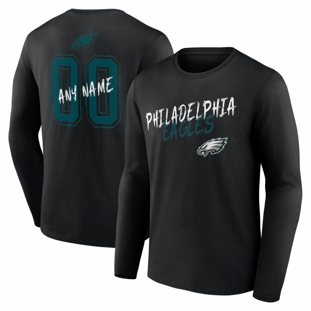 Philadelphia Eagles Hustle Personalized Name & Number Long Sleeve T-Shirt Black