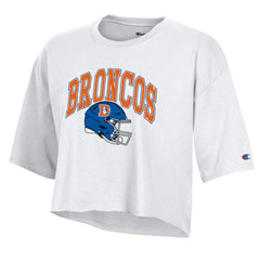 Denver Broncos Champion Women's Boyfriend Cropped T-Shirt White