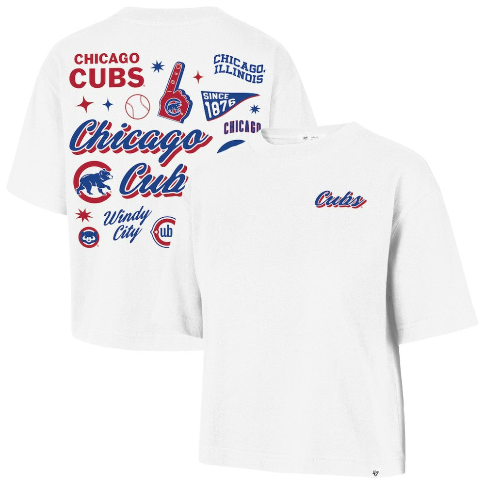 Chicago Cubs '47 Women's Collage Script Reed City T-Shirt - White - 47 brand Lifestyle