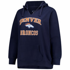 Fanatics Denver Broncos Women's Plus Size Heart & Soul Notch Neck Hoodie Navy
