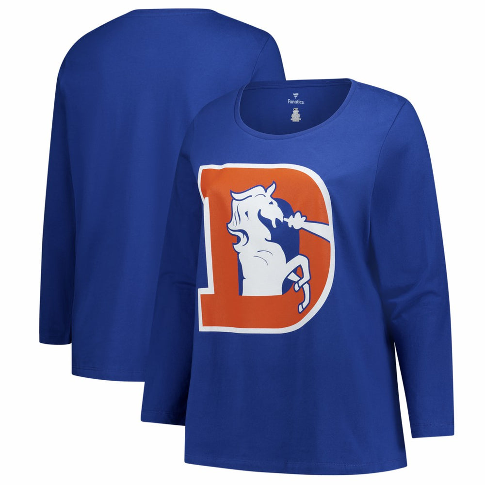 Fanatics Denver Broncos Women's Plus Size Primary Logo Long Sleeve Scoop Neck T-Shirt Royal