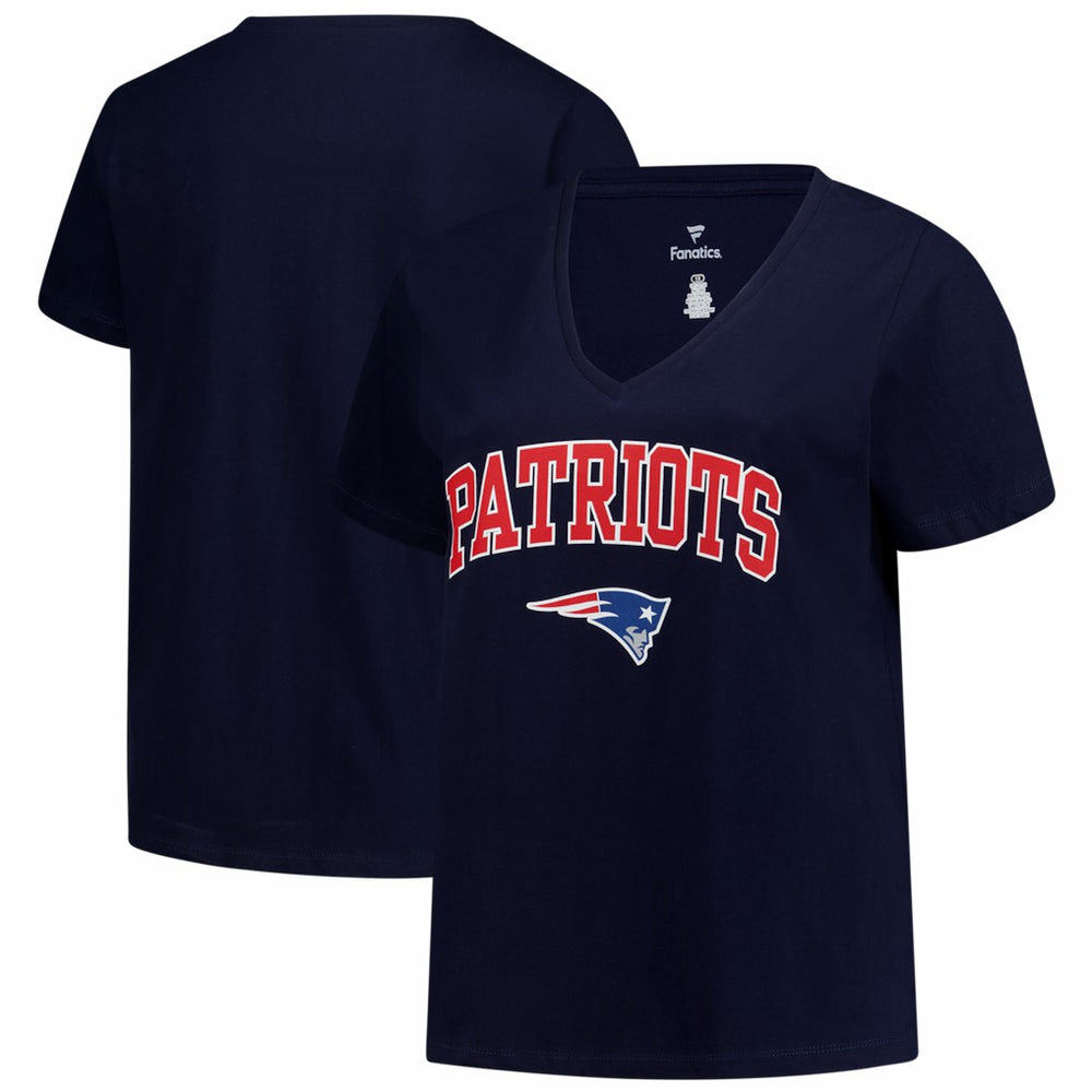 Fanatics New England Patriots Women's Plus Size Arch Over Logo V-Neck T-Shirt Navy