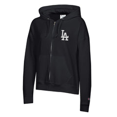 Los Angeles Dodgers Champion Women's Powerblend Fleece Full-Zip Hoodie - Black - MLB Lifestyle