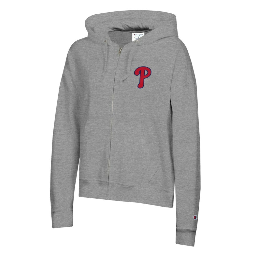 Philadelphia Phillies Champion Women's Powerblend Fleece Full-Zip Hoodie - Heather Gray - MLB Lifestyle