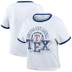 Texas Rangers WEAR by Erin Andrews Women's Ringer Baby T-Shirt - White - MLB Discount