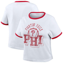 Philadelphia Phillies WEAR by Erin Andrews Women's Ringer Baby T-Shirt - White - MLB Sale