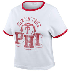 Philadelphia Phillies WEAR by Erin Andrews Women's Ringer Baby T-Shirt - White - MLB Sale
