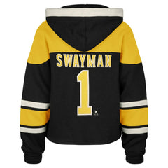 Jeremy Swayman Boston Bruins '47 Women's Superior Lacer Cropped Pullover Hoodie - Black - NHL 203730591