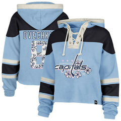 Alexander Ovechkin Washington Capitals '47 Women's Cherry Blossom Superior Lacer Cropped Pullover Hoodie - Light Blue - NHL 203730592