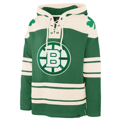 Jeremy Swayman Boston Bruins '47 St. Patrick's Day Player Name & Number Lacer Pullover Hoodie - Kelly Green - NHL 203730593