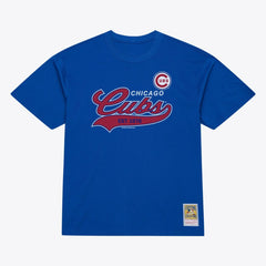 Chicago Cubs Mitchell & Ness Script Sweep Arch T-Shirt - Royal - Mitchell & Ness on Sale