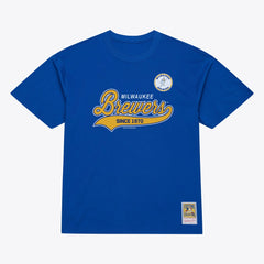 Milwaukee Brewers Mitchell & Ness Script Sweep Arch T-Shirt - Royal - Mitchell & Ness Discount