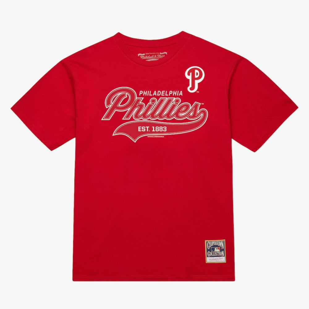 Philadelphia Phillies Mitchell & Ness Script Sweep Arch T-Shirt - Red - Mitchell & Ness Sale