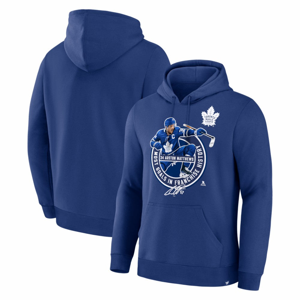 Auston Matthews Toronto Maple Leafs Most Goals in Franchise History Hoodie - Blue - NHL 203731653