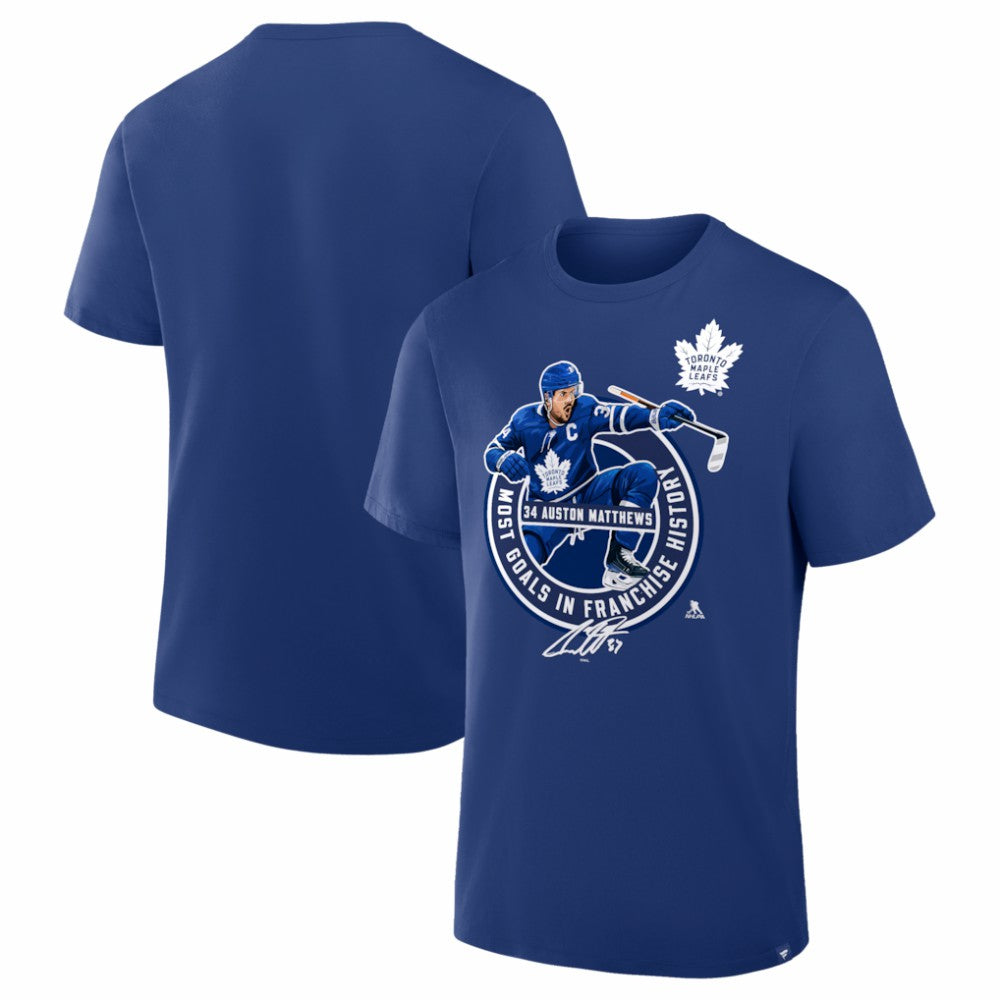Auston Matthews Toronto Maple Leafs Most Goals in Franchise History T-Shirt - Blue - NHL 203731654