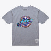 Utah Jazz Unisex Hardwood Classics Arch T-Shirt Heather Gray | Mitchell & Ness for sale