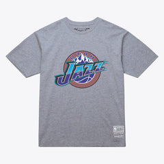 Utah Jazz Unisex Hardwood Classics Arch T-Shirt Heather Gray | Mitchell & Ness for sale