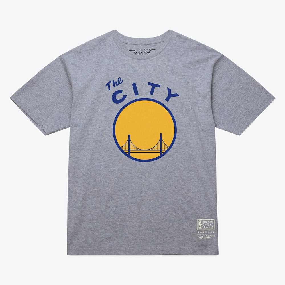Golden State Warriors Unisex Hardwood Classics Arch T-Shirt for sale Heather Gray | Mitchell & Ness outlet