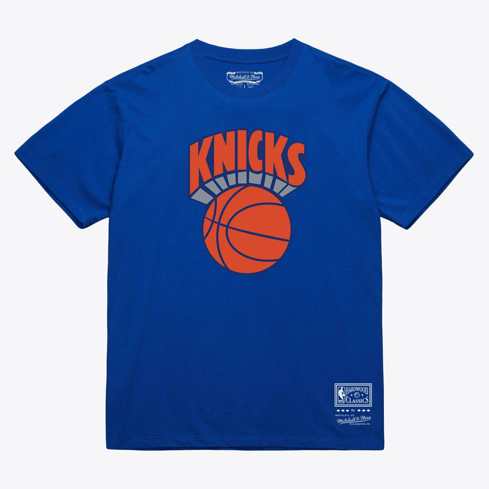 New York Knicks Unisex Hardwood Classics Arch T-Shirt Royal | Mitchell & Ness
