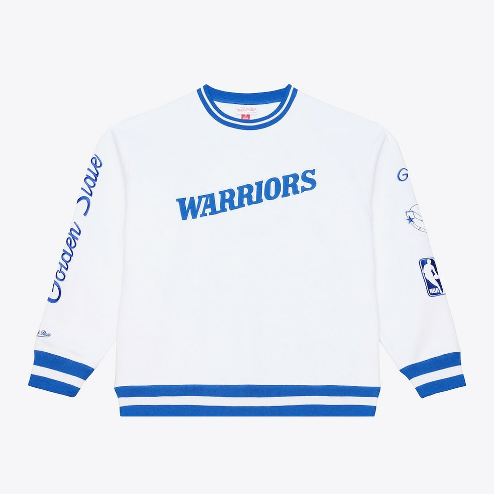 Golden State Warriors Arctic Fleece Sweatshirt for sale White | Mitchell & Ness Near Me