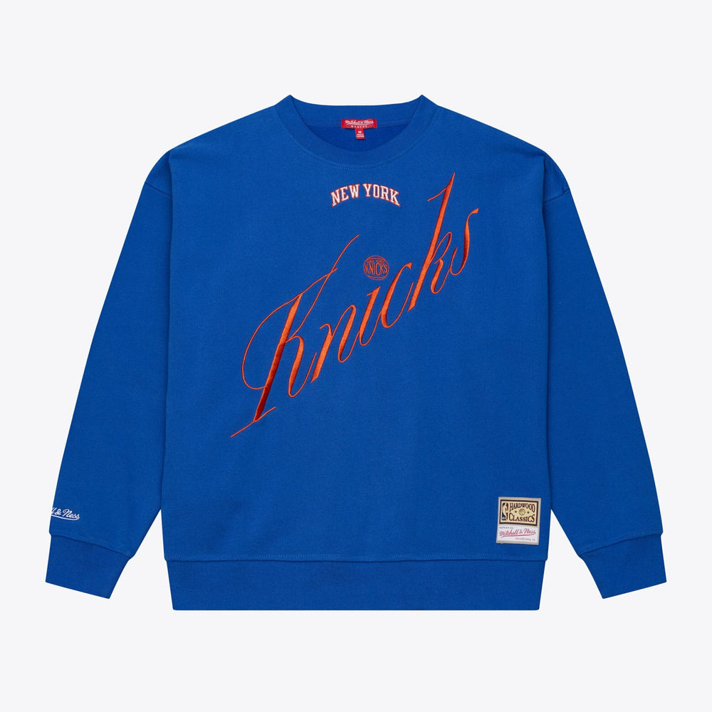 New York Knicks Women's Hardwood Classics Script Lightweight Sweatshirt Royal | Mitchell & Ness for sale