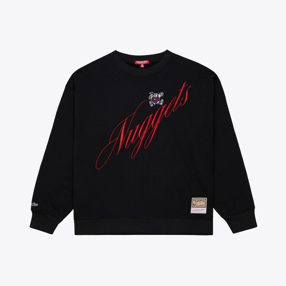 Denver Nuggets Women's Hardwood Classics Script Lightweight Sweatshirt for sale Black | Mitchell & Ness online