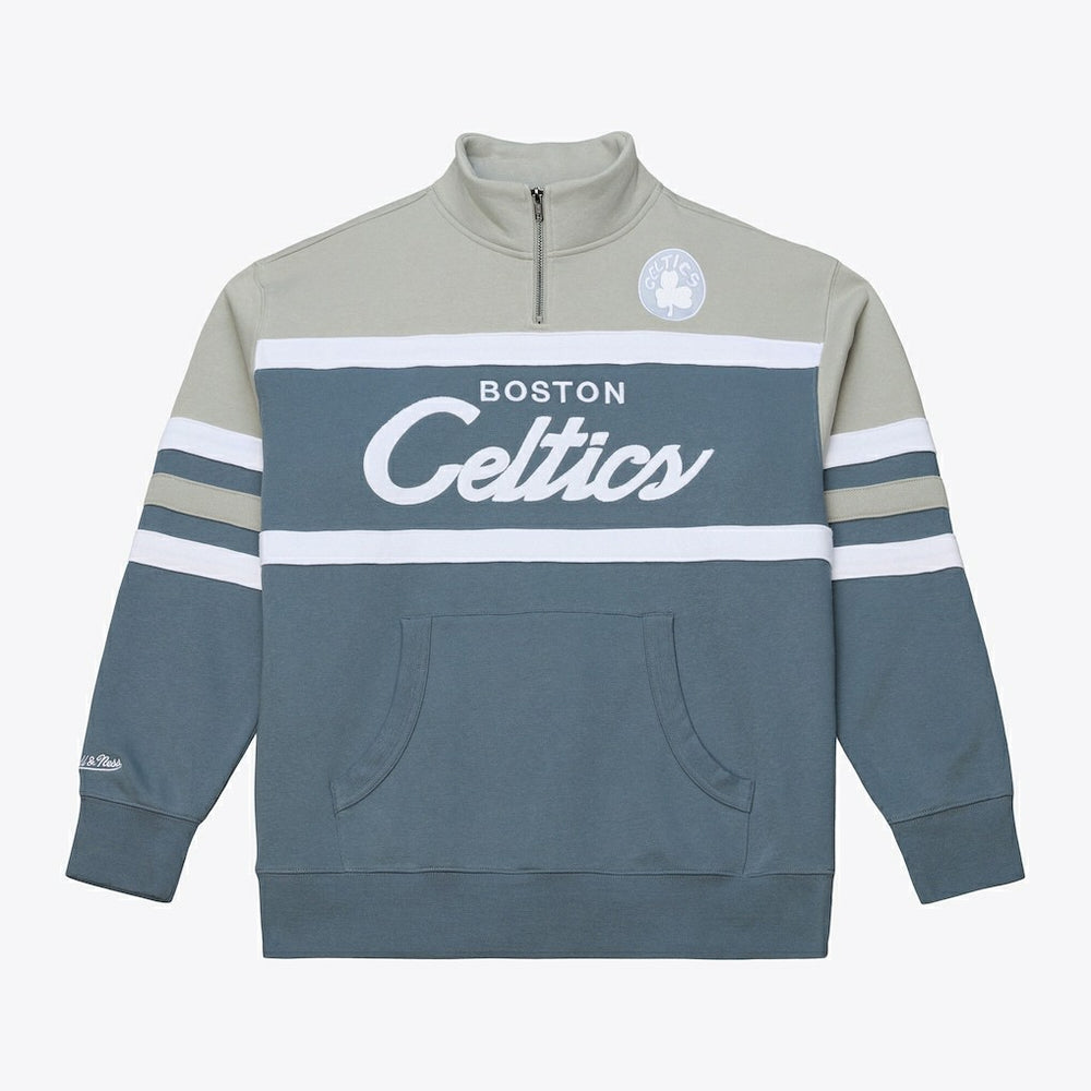Boston Celtics Thunderstorm Head Coach Quarter-Zip Jacket Blue | Mitchell & Ness US