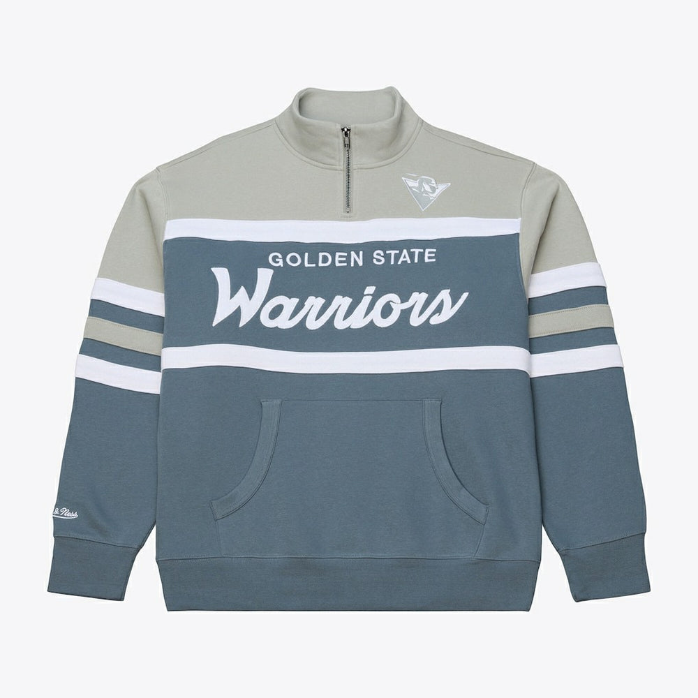 Golden State Warriors Thunderstorm Head Coach Quarter-Zip Jacket for sale Blue | Mitchell & Ness discount