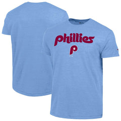 Philadelphia Phillies Champion Cooperstown Wordmark Lockup Tri-Blend T-Shirt - Light Blue - MLB Discount