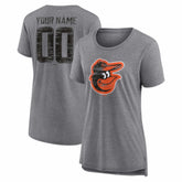 Baltimore Orioles Women's Heritage Personalized Any Name & Number Tri-Blend T-Shirt - Gray - MLB Sale
