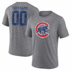 Chicago Cubs Heritage Personalized Any Name & Number Tri-Blend T-Shirt - Gray - MLB Sale