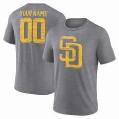 San Diego Padres Heritage Personalized Any Name & Number Tri-Blend T-Shirt - Gray - MLB on Sale