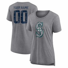 Seattle Mariners Women's Heritage Personalized Any Name & Number Tri-Blend T-Shirt - Gray - MLB Lifestyle