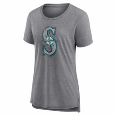 Seattle Mariners Women's Heritage Personalized Any Name & Number Tri-Blend T-Shirt - Gray - MLB Lifestyle