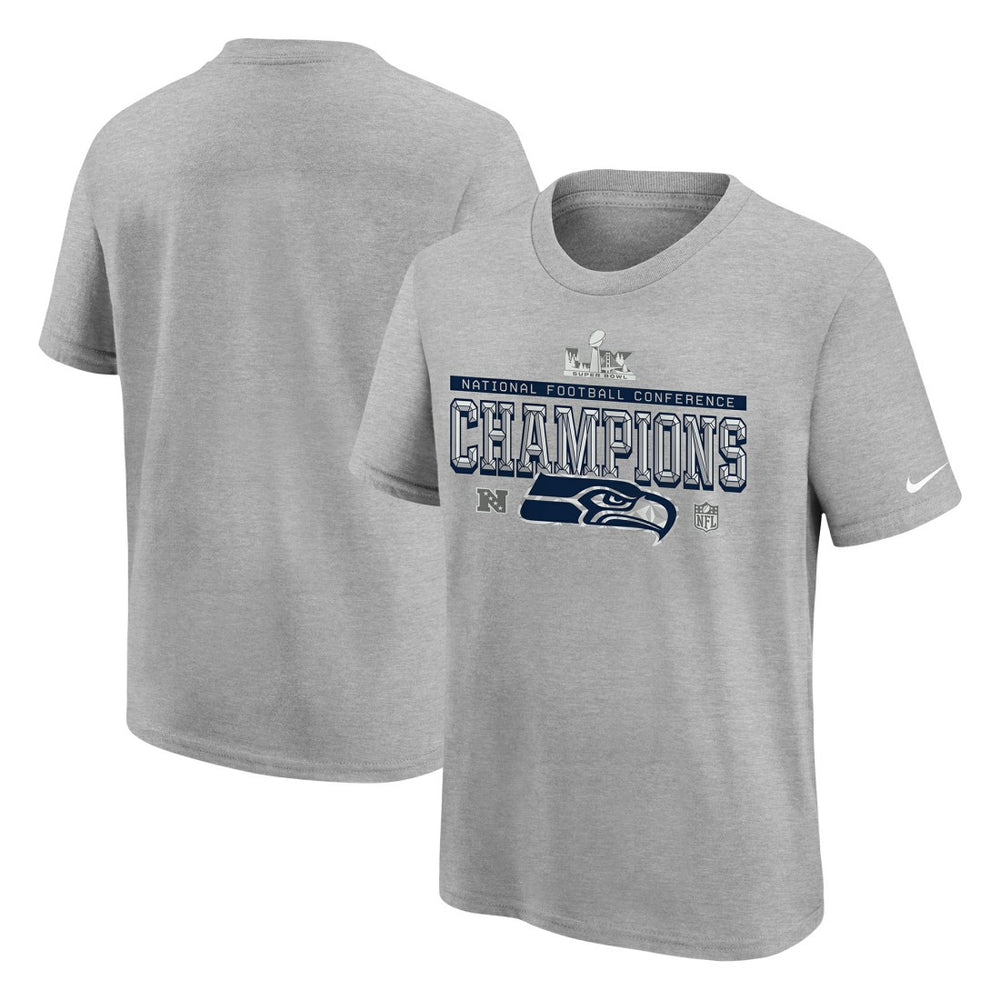 Nike Seattle Seahawks Youth 2025 NFC Champions Locker Room Trophy Collection Authentic T-Shirt Gray