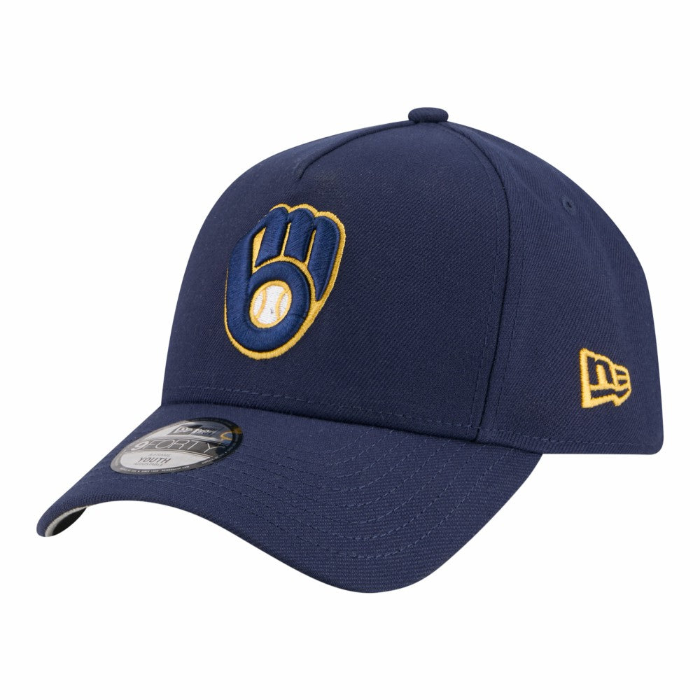 Milwaukee Brewers New Era Youth 9FORTY A-Frame Adjustable Hat - Navy - New Era Lifestyle