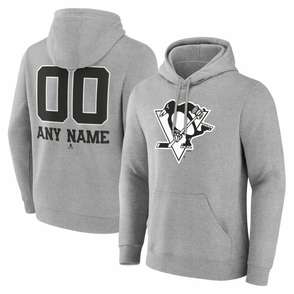 Pittsburgh Penguins Big & Tall Personalized Name & Number Monochrome Pullover Hoodie - Gray - NHL 203773745