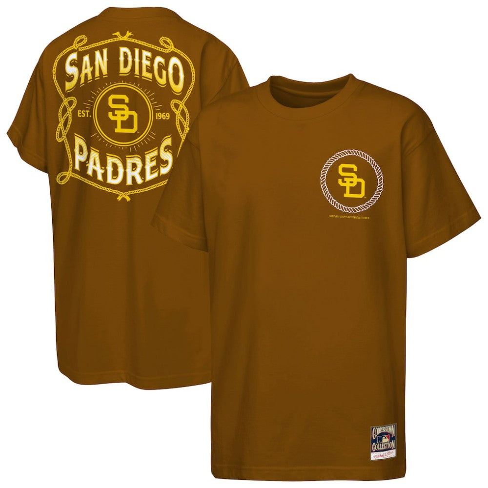 San Diego Padres Mitchell & Ness Youth Cooperstown Rodeo Rope T-Shirt - Brown - Mitchell & Ness on Sale
