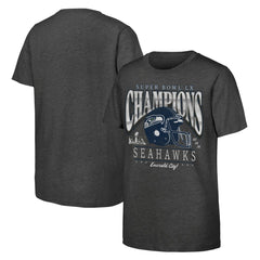Fanatics Seattle Seahawks Youth Super Bowl LX Champions Prestigious Run Helmet T-Shirt Charcoal
