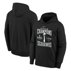 Nike Seattle Seahawks Youth Super Bowl LX Champions Locker Room Trophy Collection Authentic Hoodie Black
