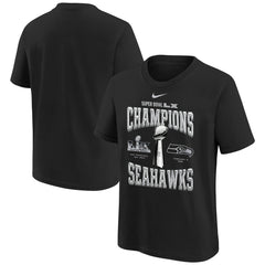 Nike Seattle Seahawks Youth Super Bowl LX Champions Locker Room Trophy Collection Replica T-Shirt Black
