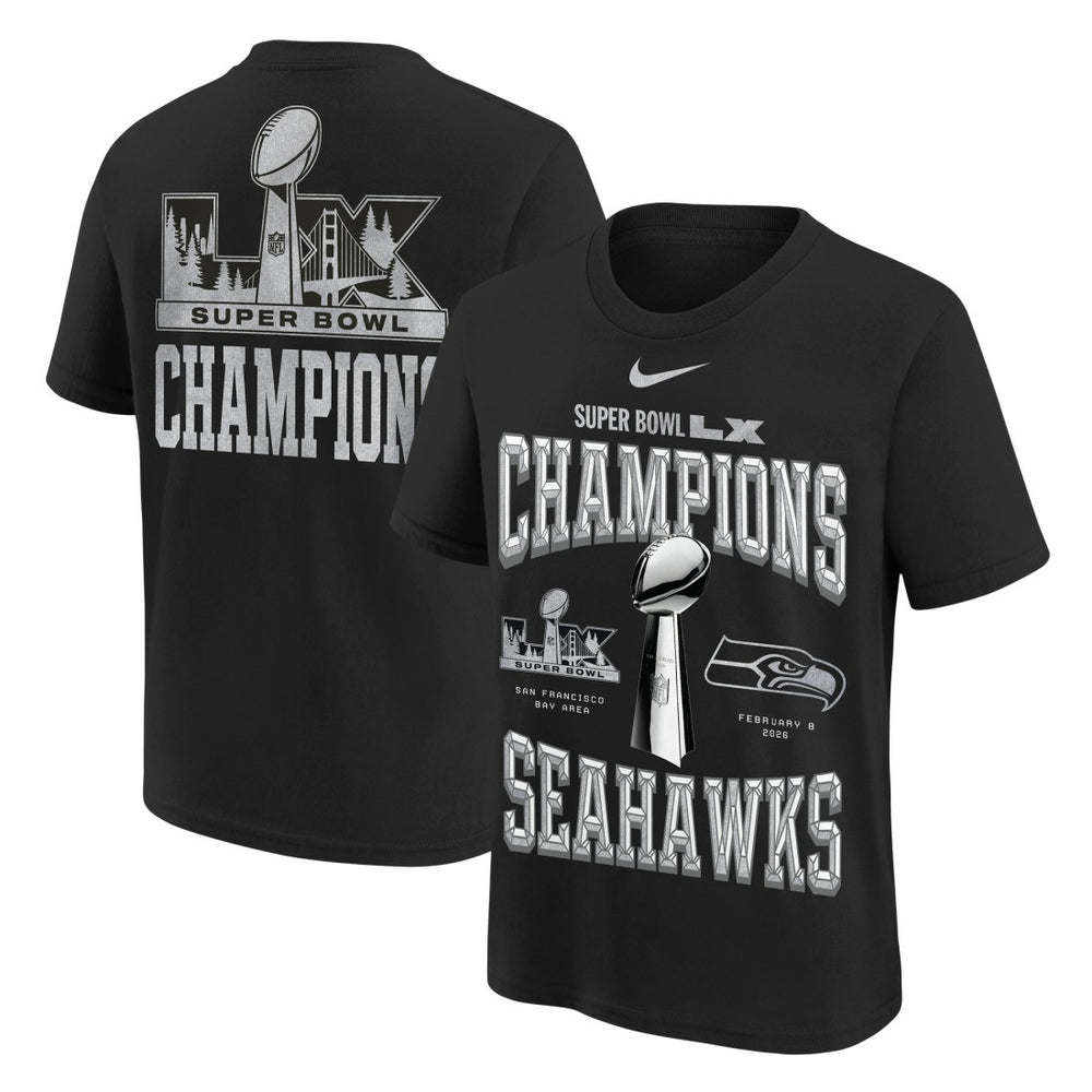 Nike Seattle Seahawks Youth Super Bowl LX Champions Locker Room Trophy Collection Authentic T-Shirt Black