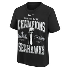 Nike Seattle Seahawks Youth Super Bowl LX Champions Locker Room Trophy Collection Authentic T-Shirt Black